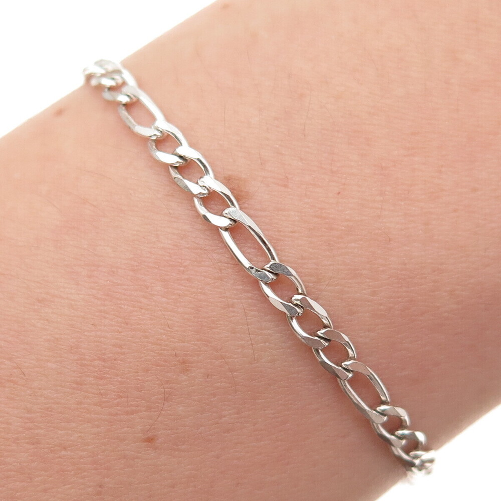 925 Sterling Silver Vintage Italy Figaro Link Bracelet 7"